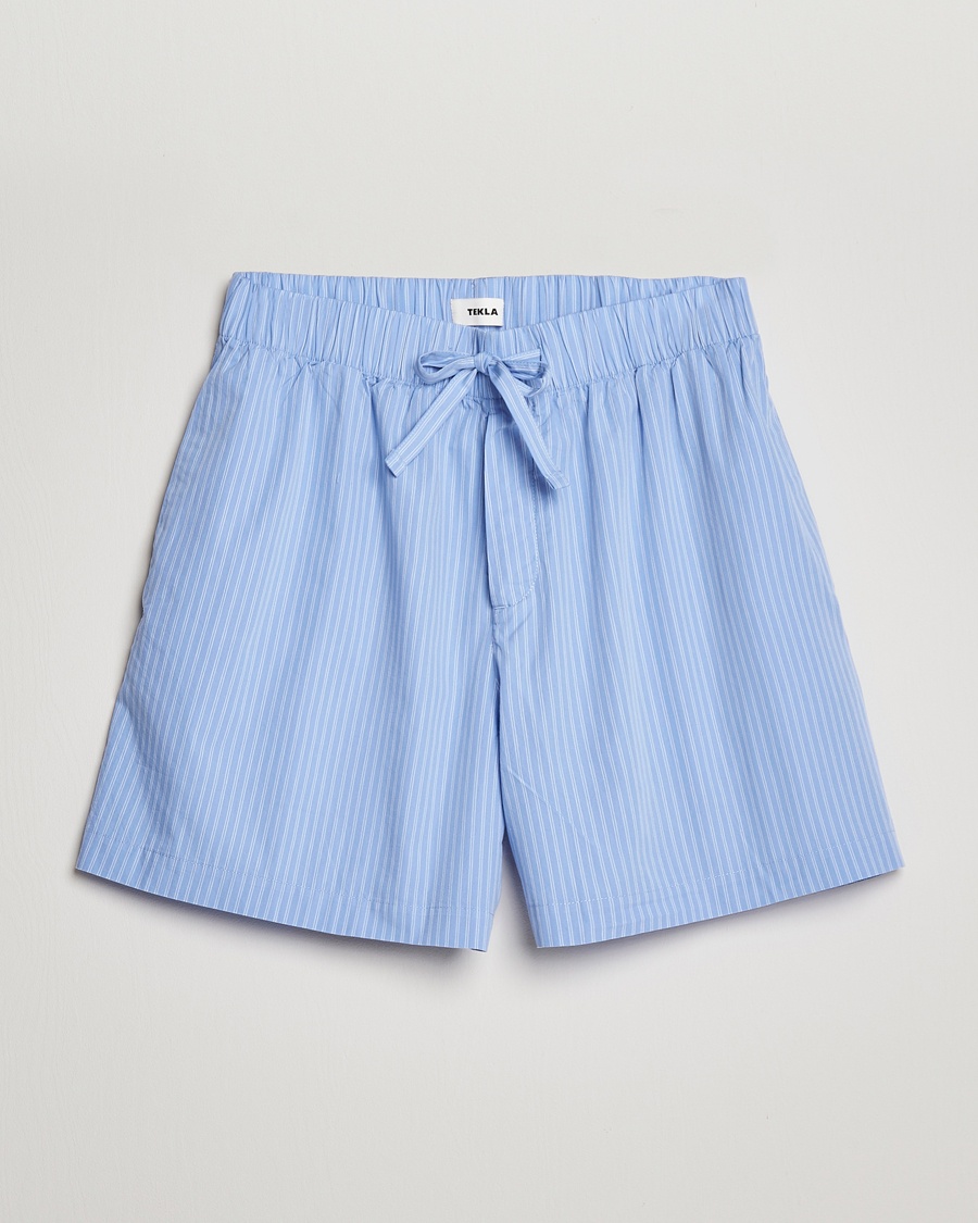 Tekla Poplin Pyjama Shorts Pin Stripes – Azul
