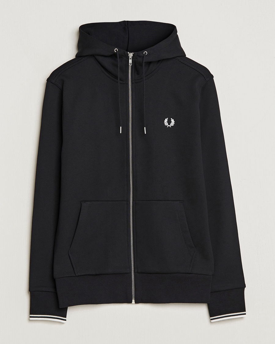Fred Perry Full Zip Hooded Sweatshirt Black – Negro