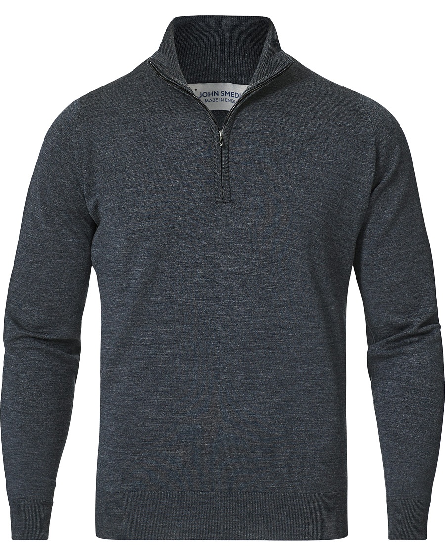 John Smedley Barrow Extra Fine Merino Half Zip Charcoal – Gris