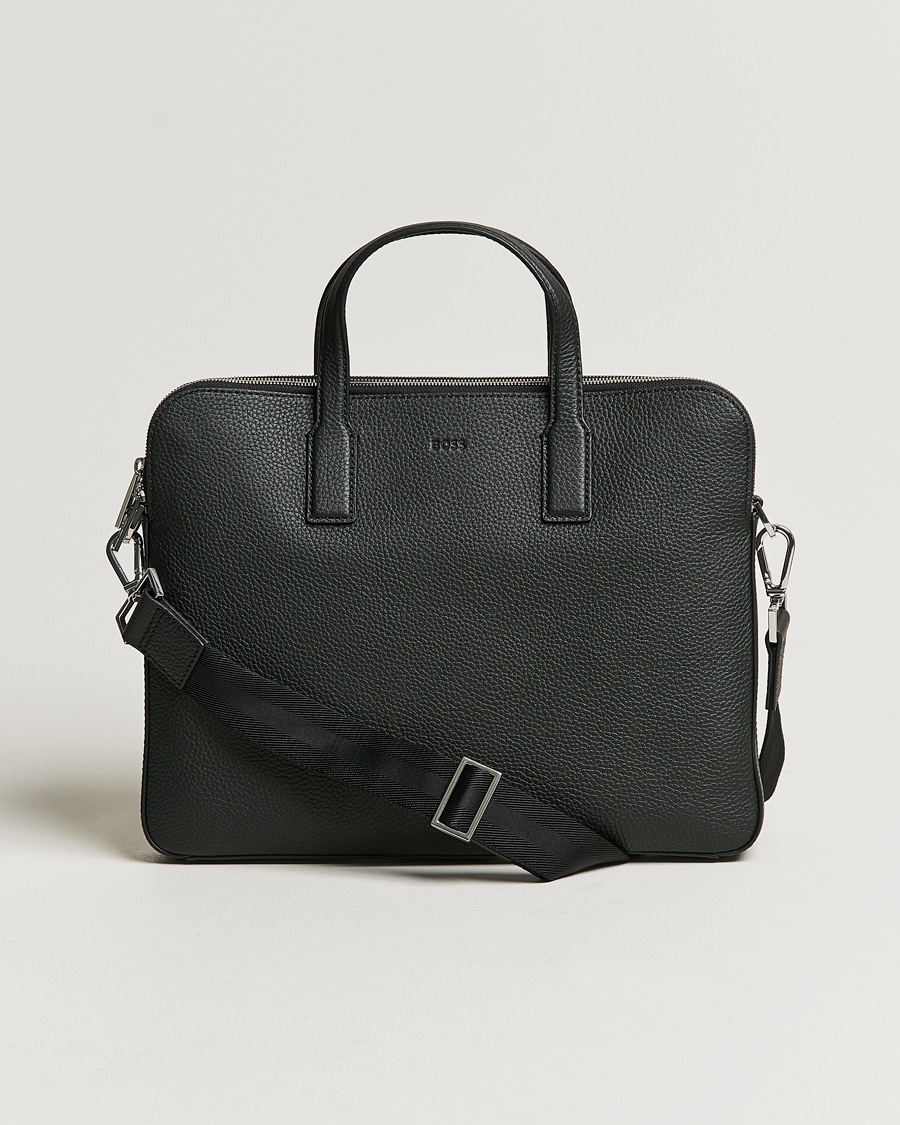 BOSS BLACK Crosstown Slim Computer Leather Bag Black – Negro