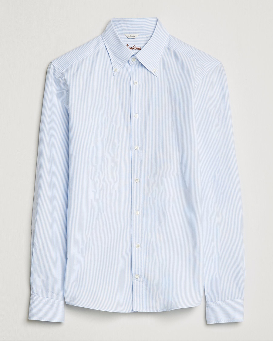 Stenströms Slimline Washed Striped Oxford Shirt Light Blue – Azul
