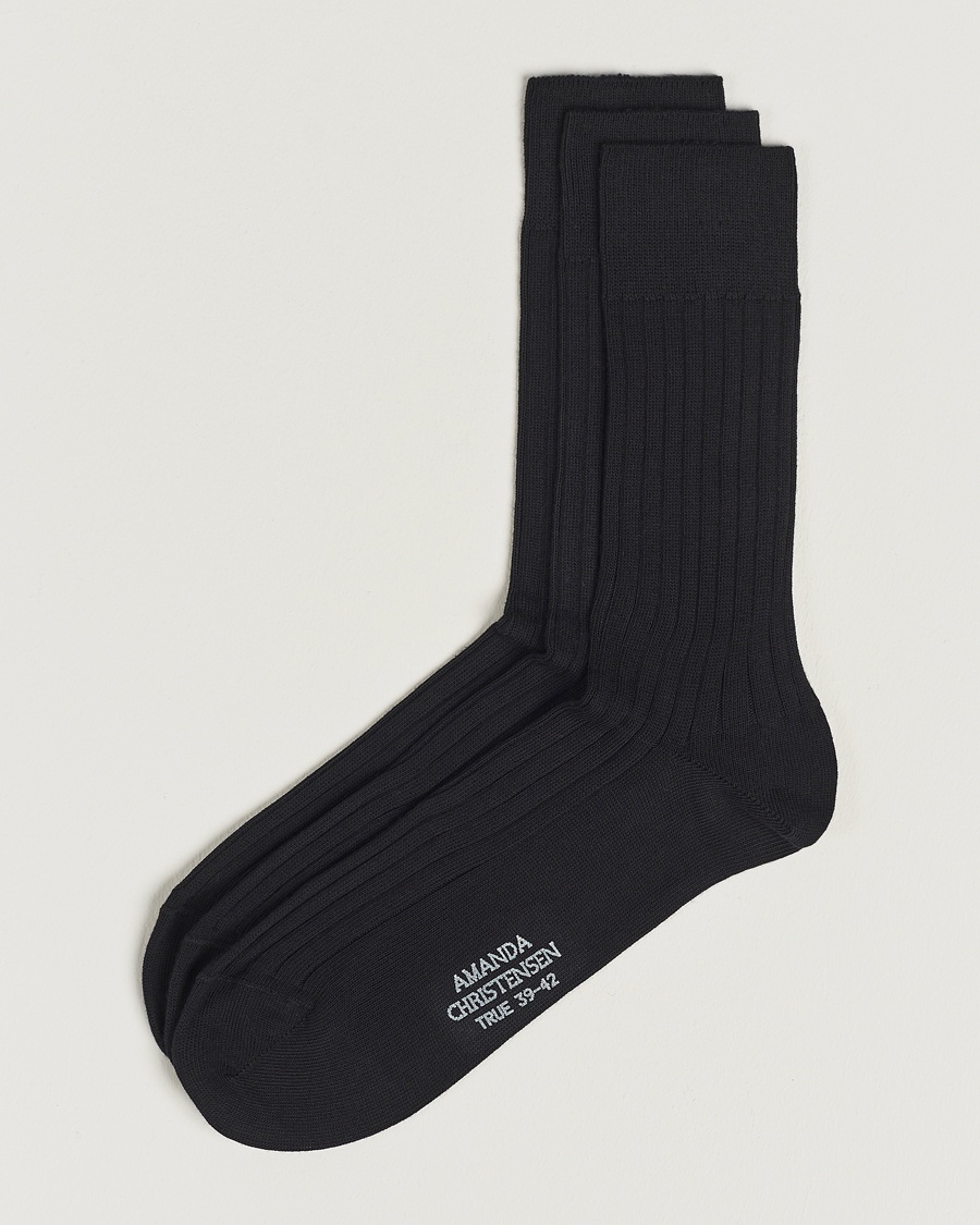 Amanda Christensen 3-Pack True Cotton Ribbed Socks Black – Negro