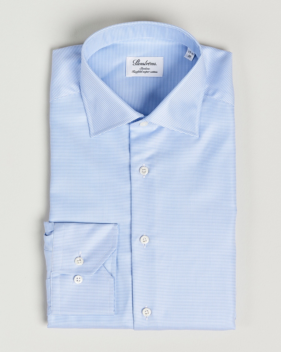 Stenströms Slimline Houndstooth Shirt Light Blue – Azul