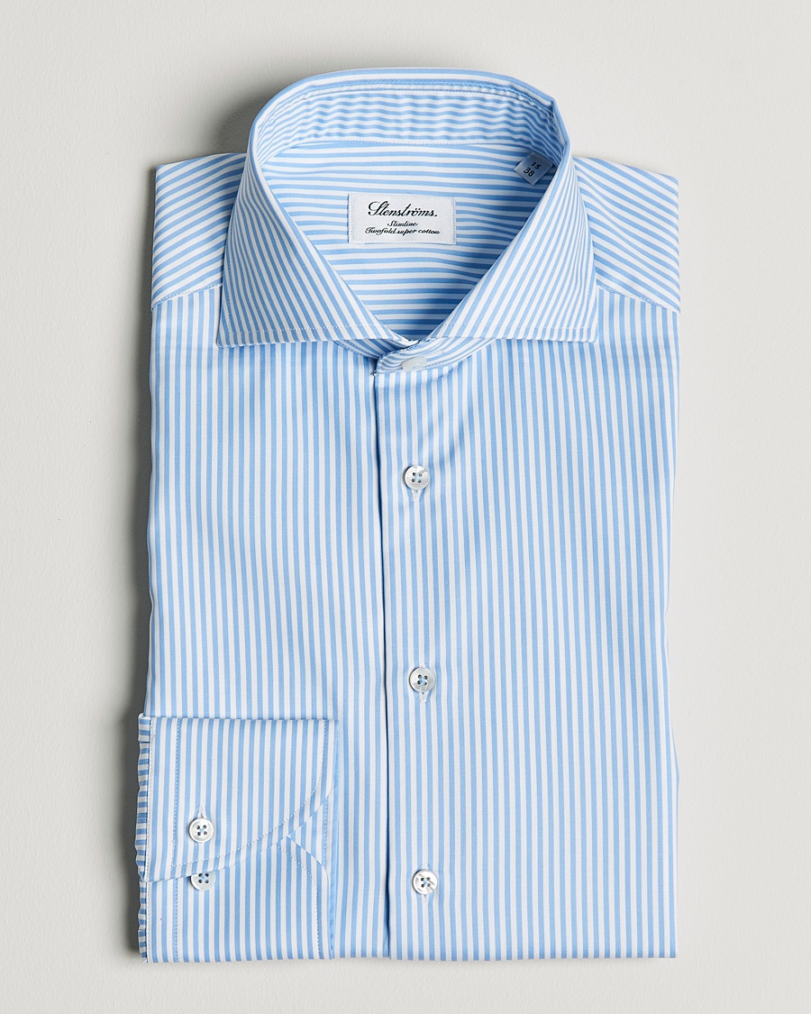 Stenströms Slimline Stripe Cut Away Shirt Light Blue – Azul