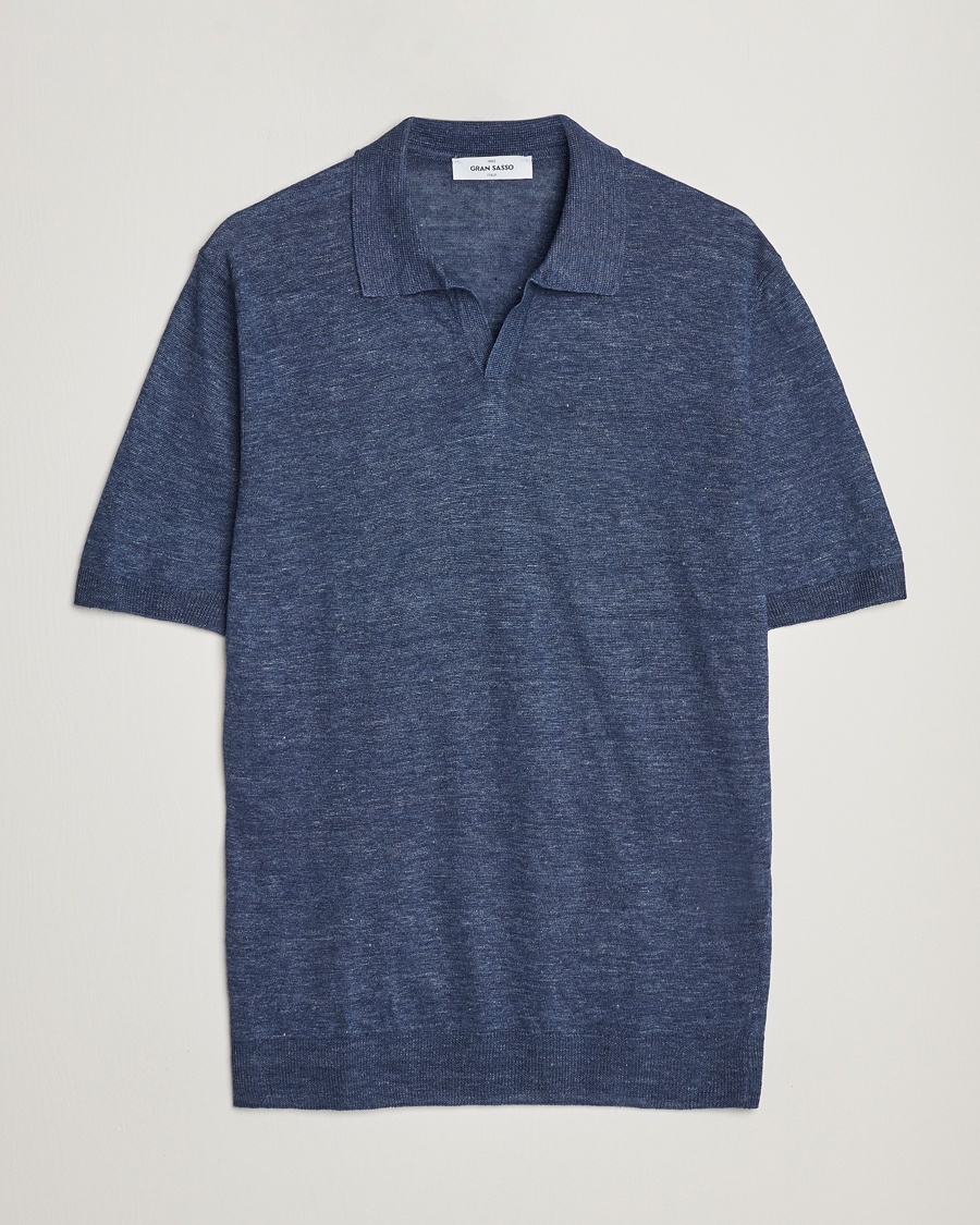 Gran Sasso Knitted Linen Polo Navy Melange – Azul