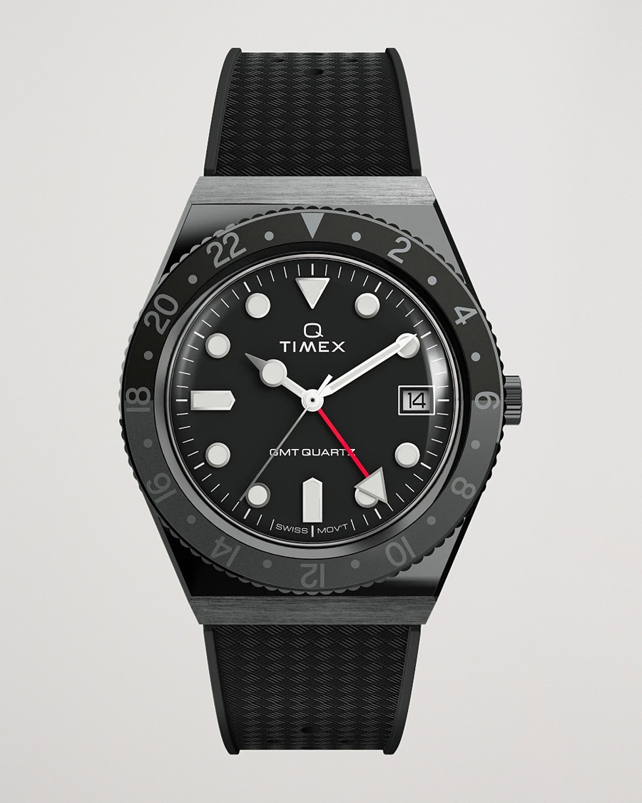 Timex Q Diver GMT 38mm Rubber Strap Black/Grey – Negro