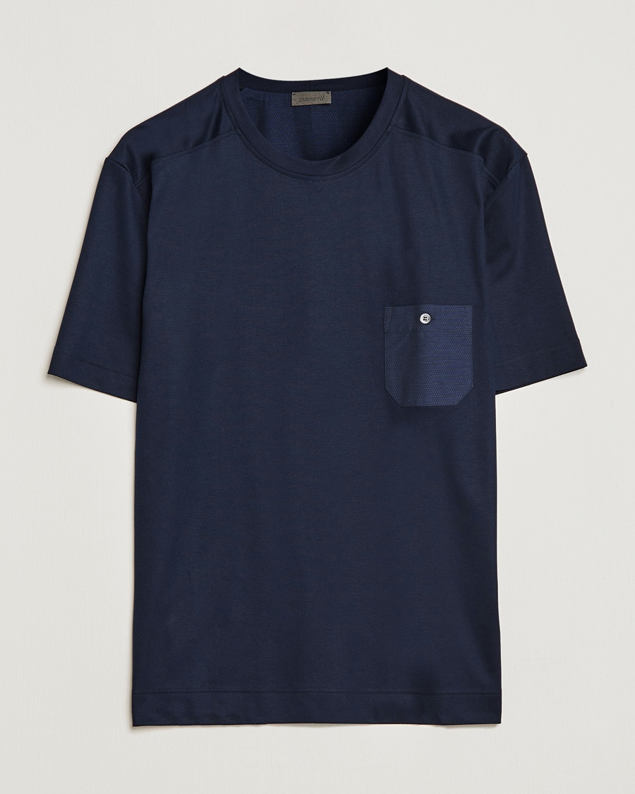 Zimmerli of Switzerland Cotton/Modal Crew Neck Loungwear T-Shirt Midnight – Azul