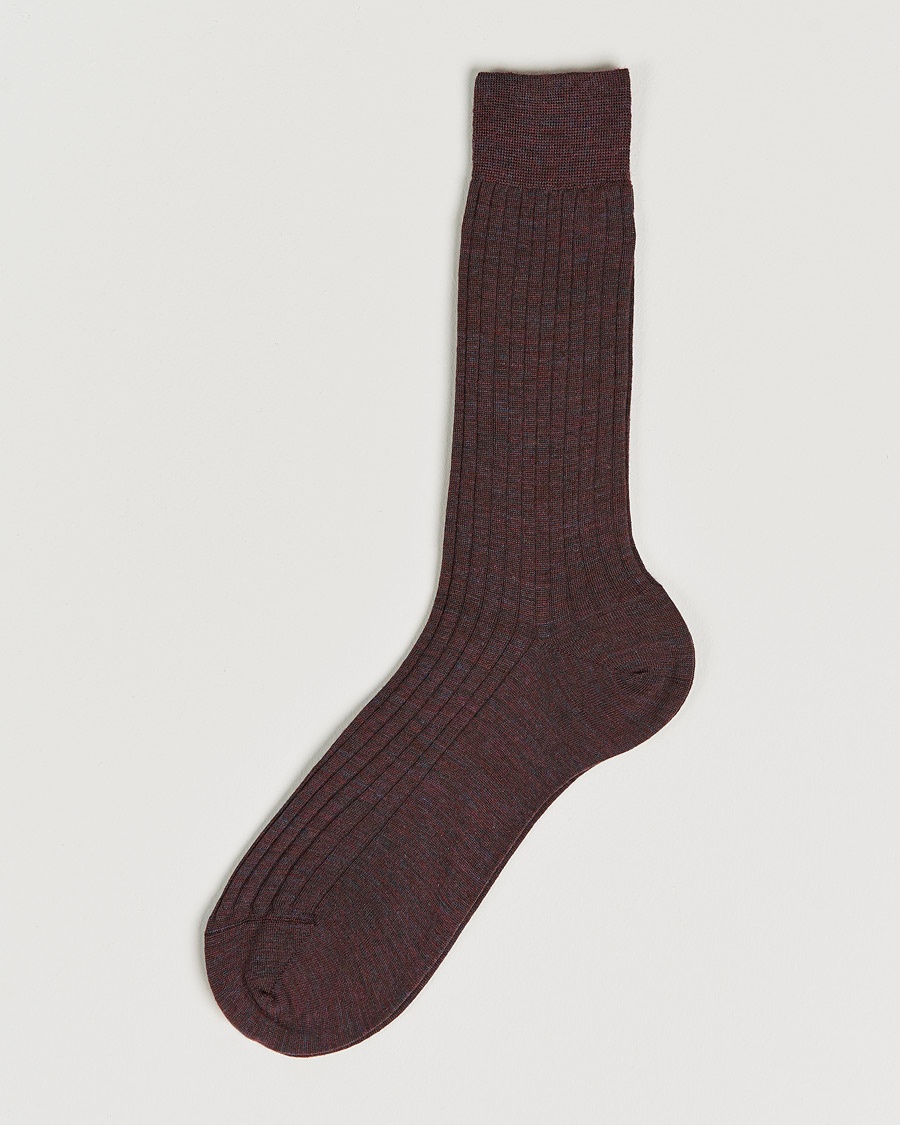 Bresciani Wool/Nylon Ribbed Short Socks Wine Melange – Rojo