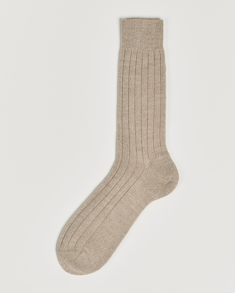 Bresciani Wool/Nylon Heavy Ribbed Socks Beige – Beige