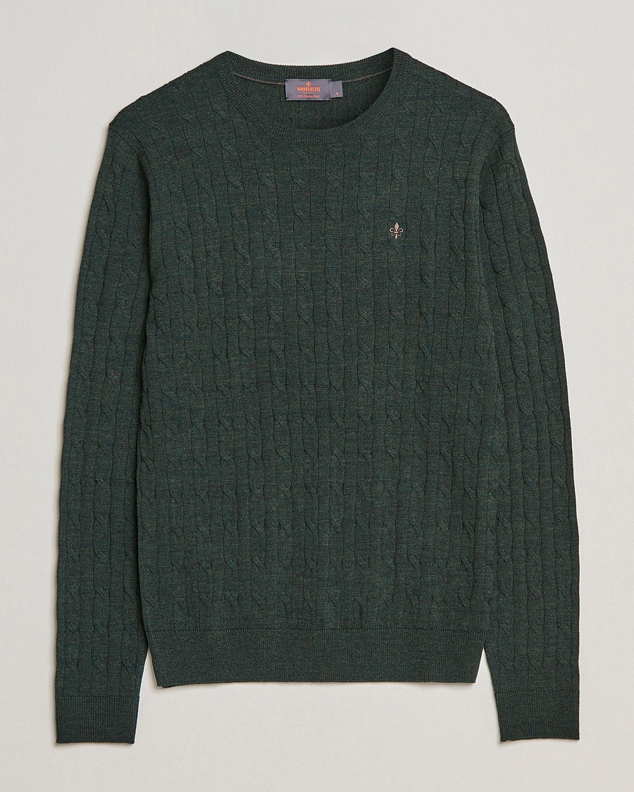 Morris Merino Cable Crew Neck Olive – Verde