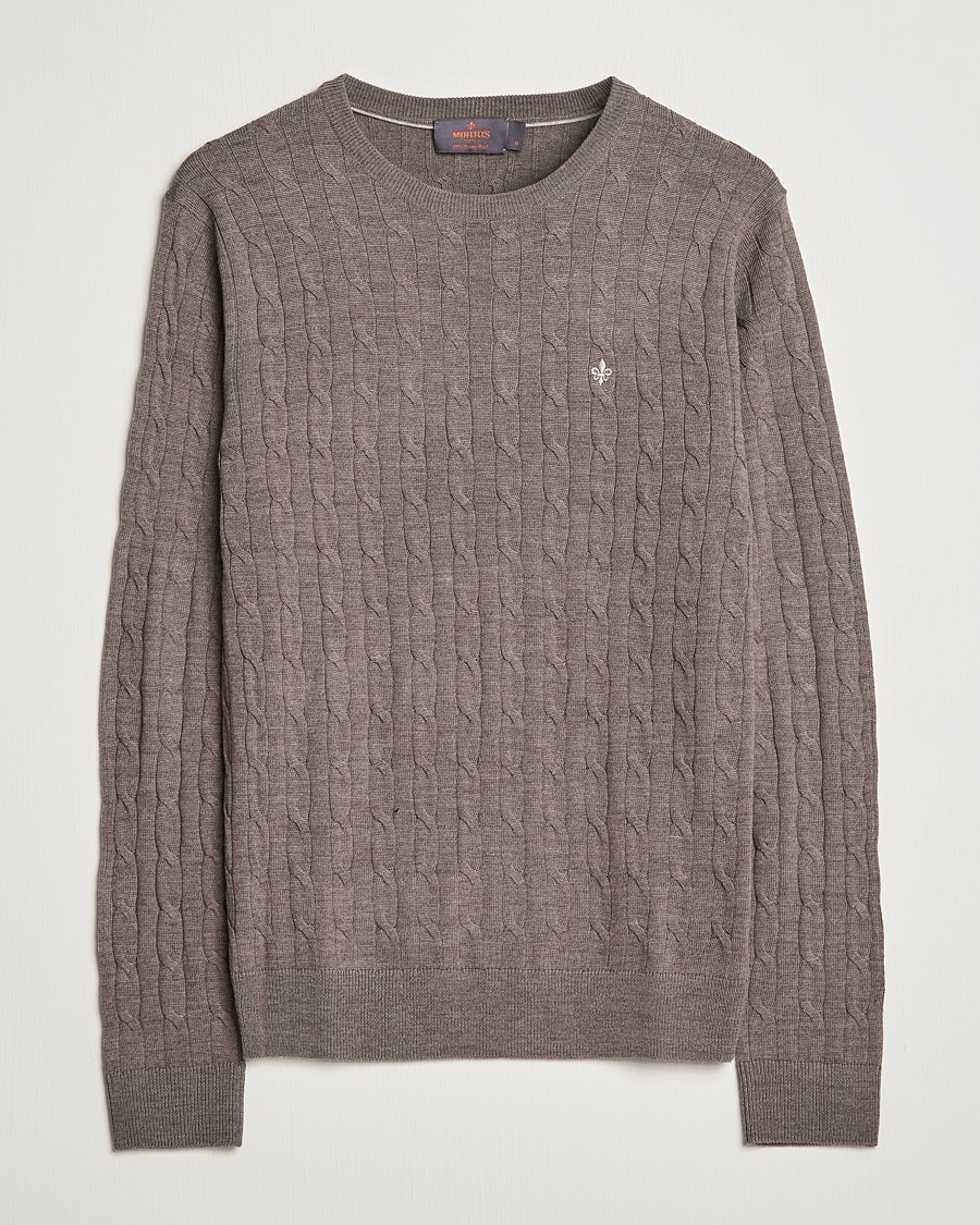 Morris Merino Cable Crew Neck Light Brown – Marrón