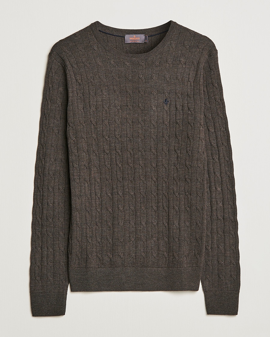 Morris Merino Cable Crew Neck Dark Brown – Marrón