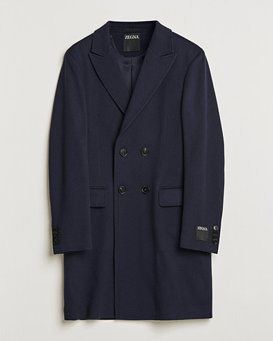 Zegna Double Breasted Cashmere Coat Navy
