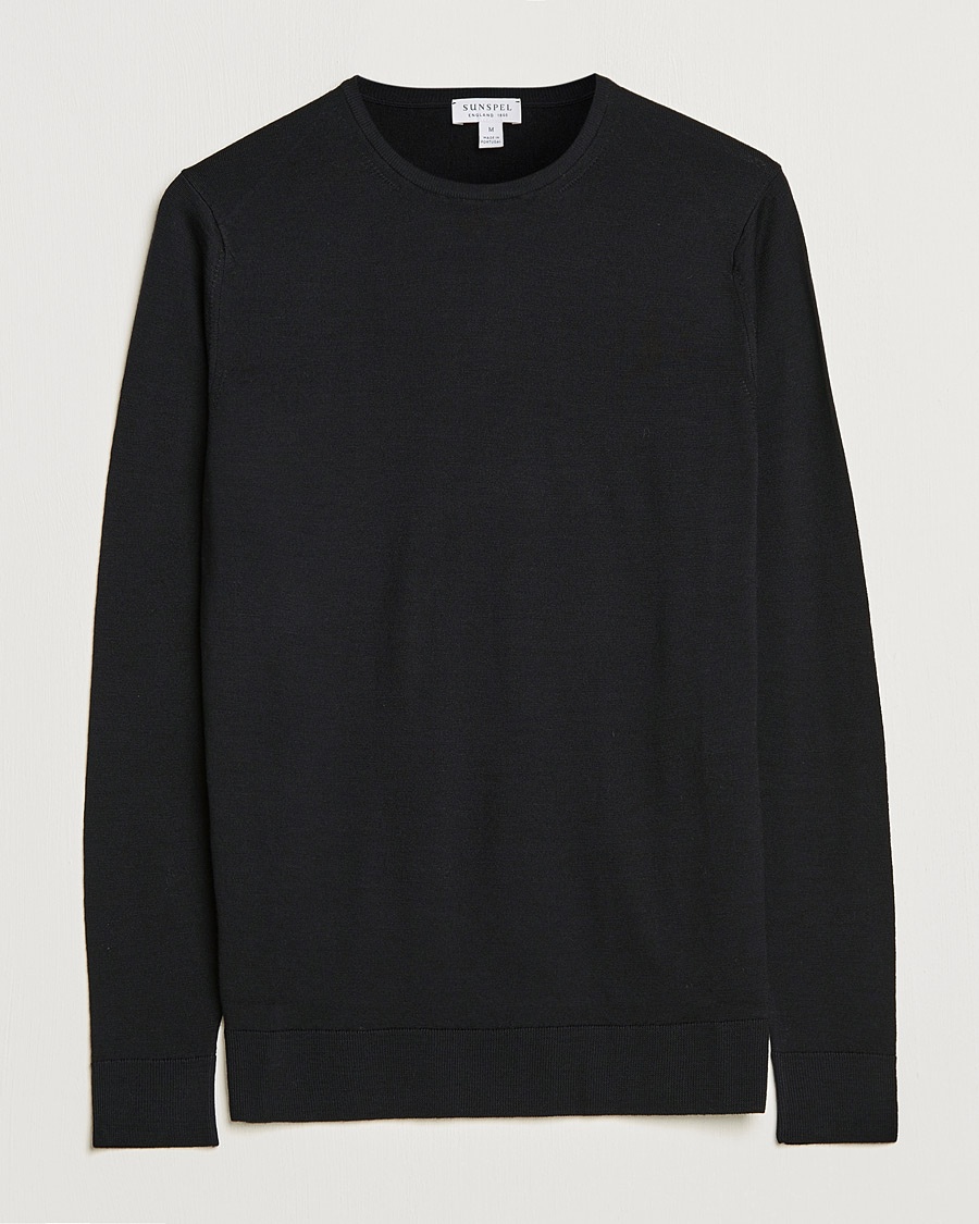 Sunspel Crew Neck Jumper Black – Negro
