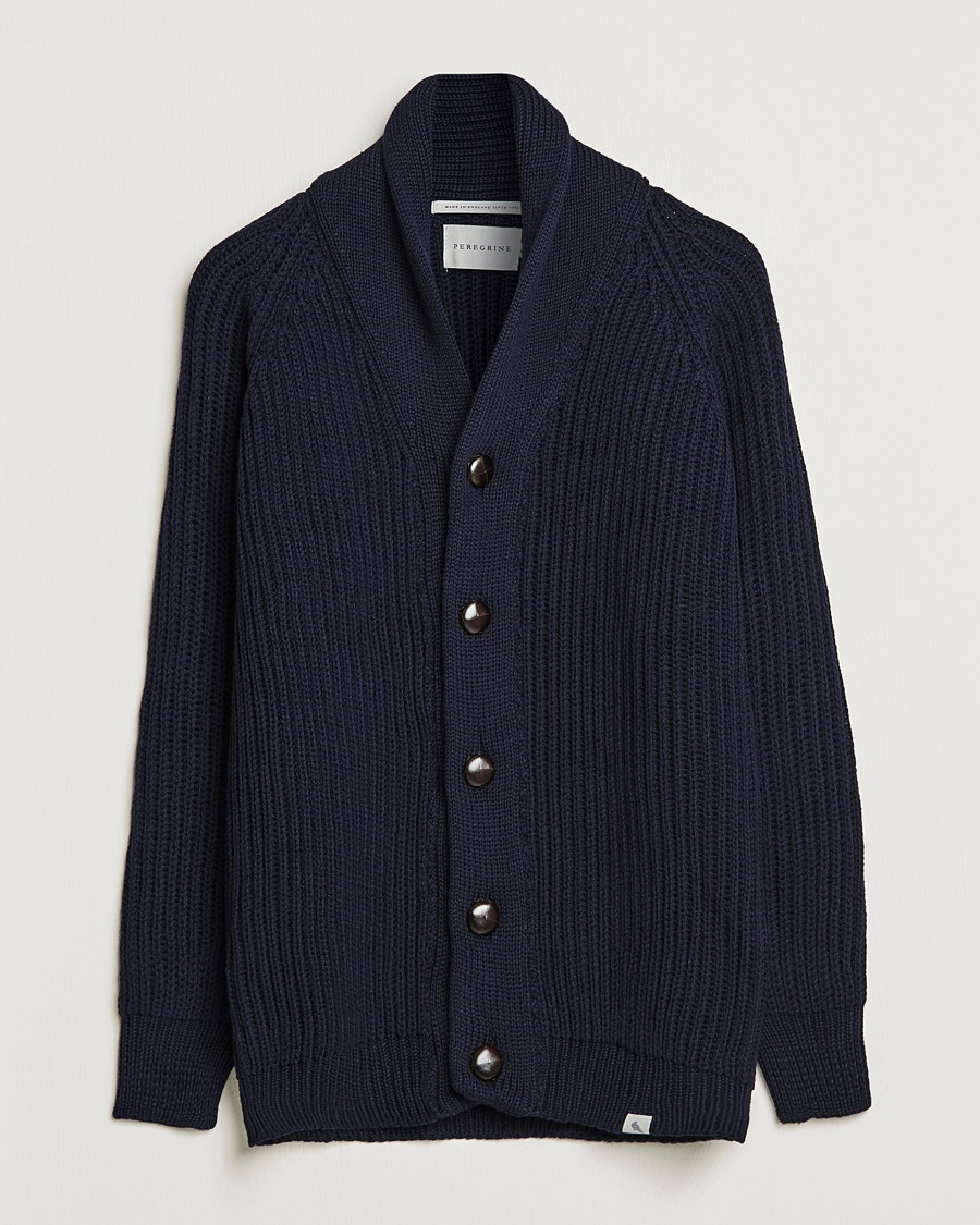 Peregrine Wilkinson Ribbed Wool Cardigan Navy – Azul