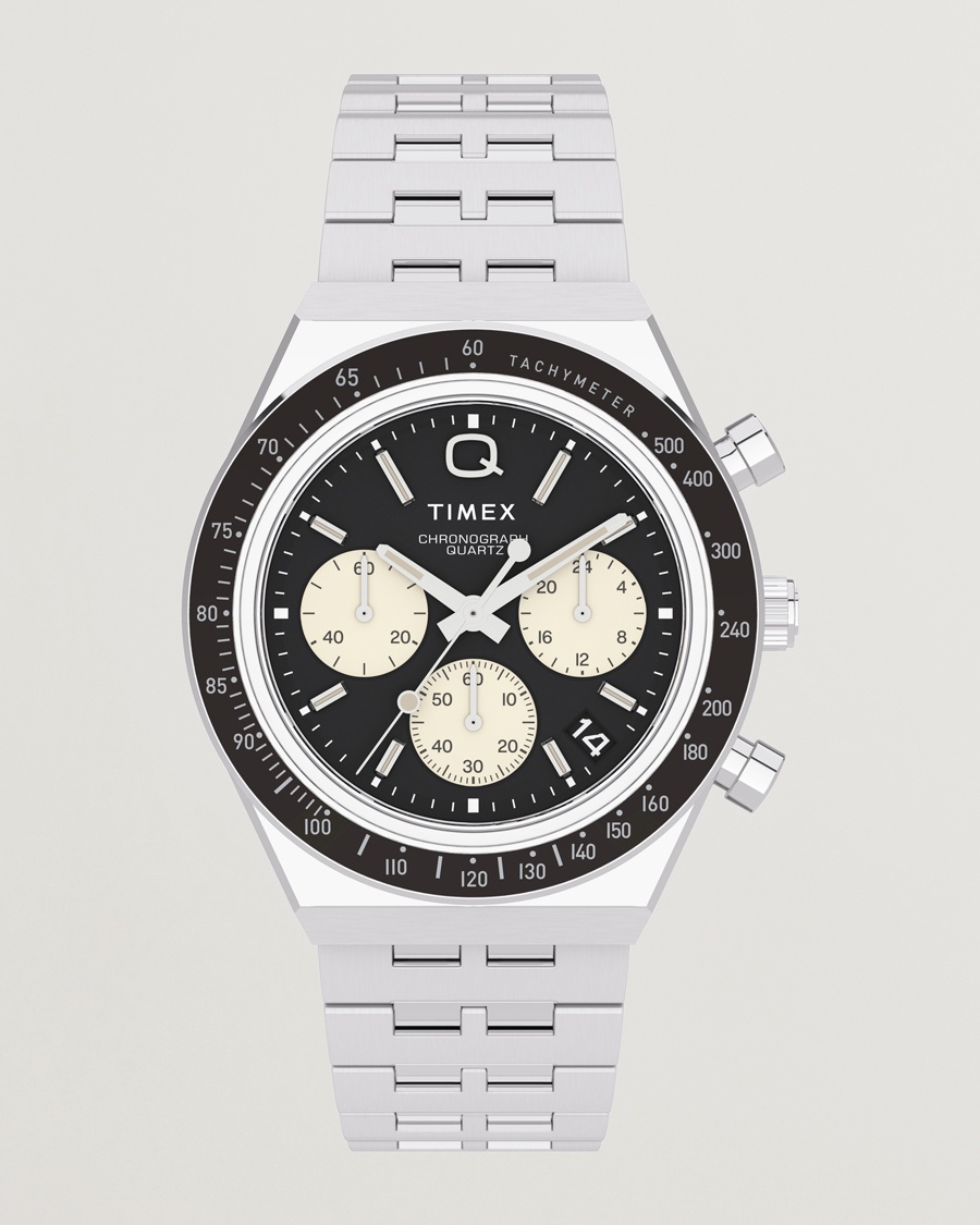 Timex Q Chronograph 40mm Black Dial – Plata