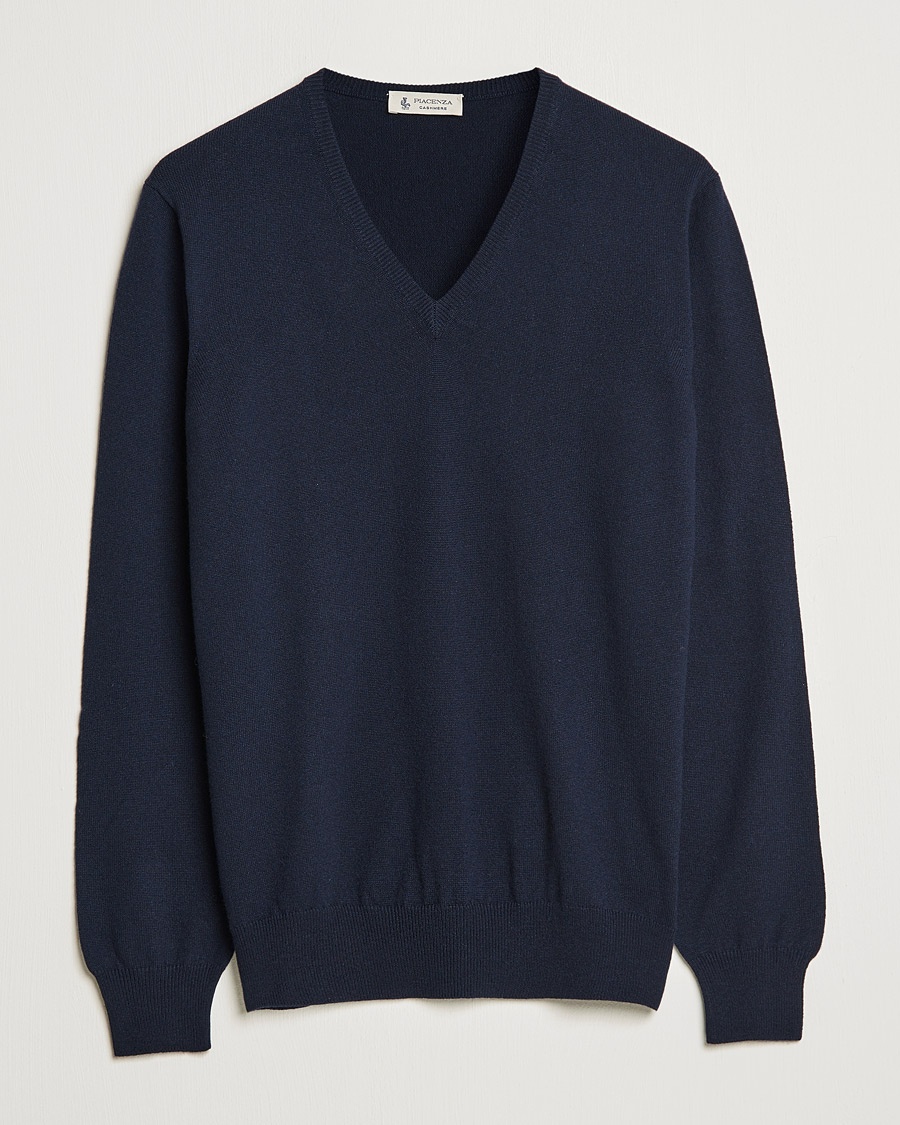 Piacenza Cashmere Cashmere V Neck Sweater Navy – Azul