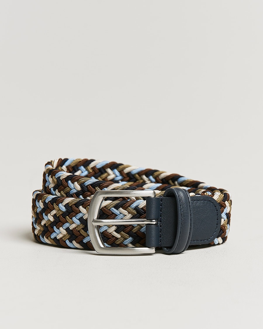 Anderson's Stretch Woven 3,5 cm Belt Navy/Green/Brown – Azul