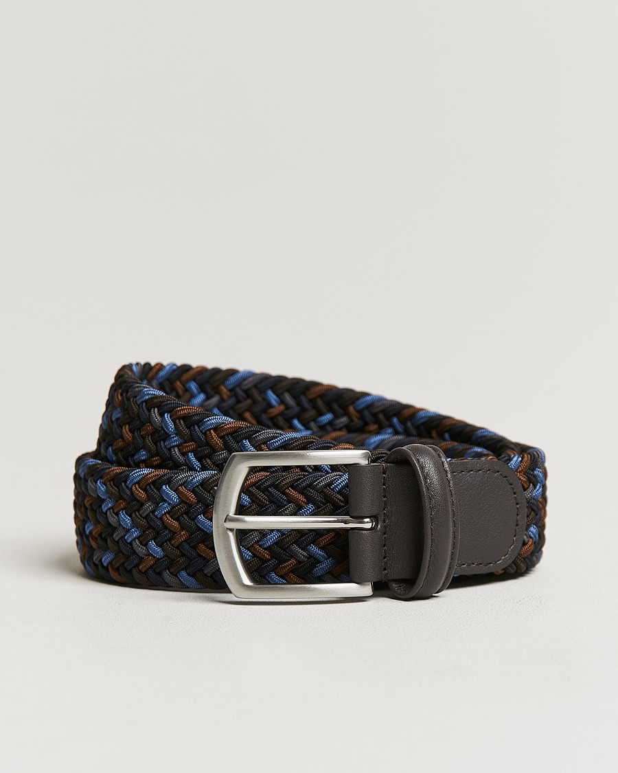 Anderson's Stretch Woven 3,5 cm Belt Navy/Brown – Azul