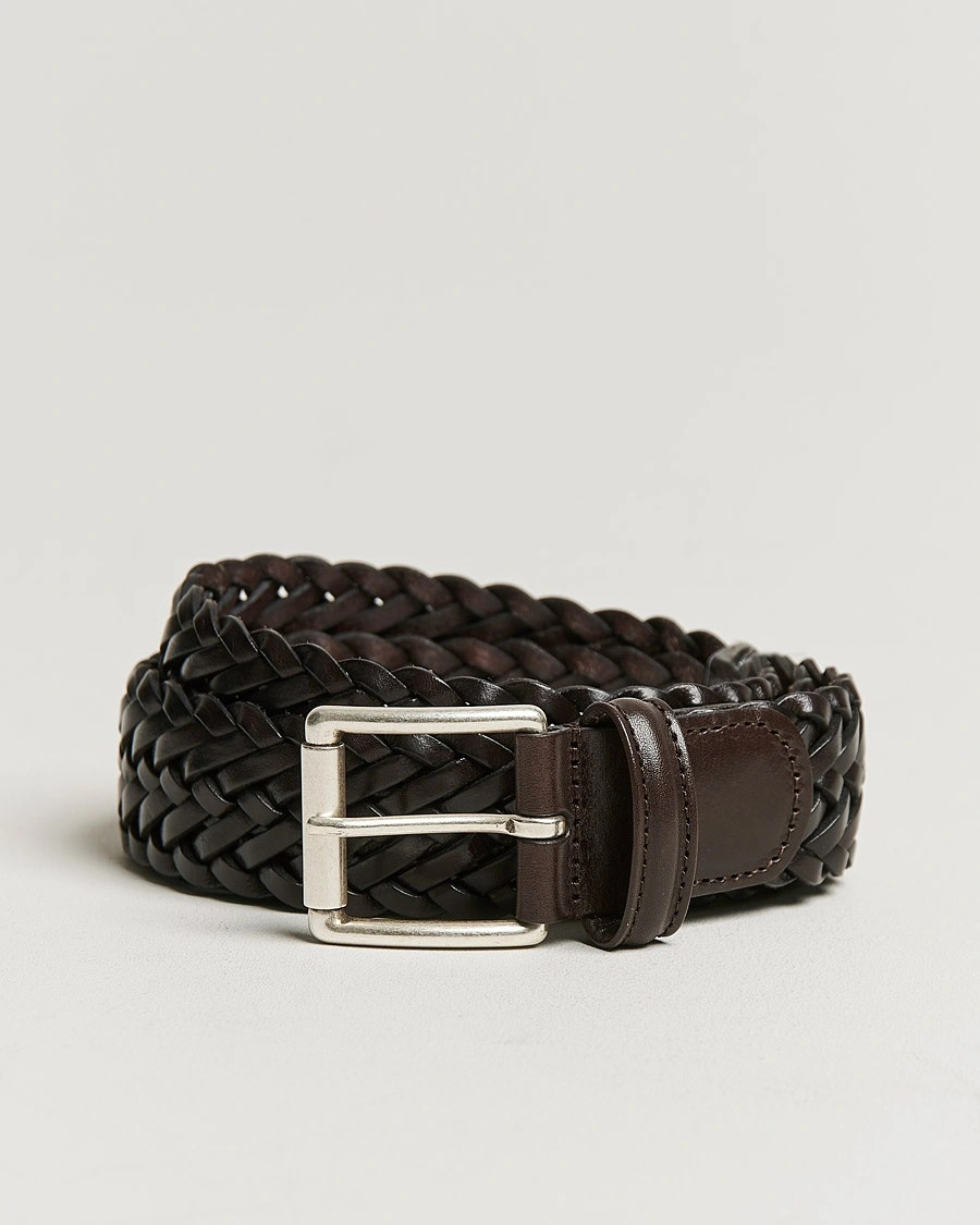 Anderson's Woven Leather 3,5 cm Belt Dark Brown – Marrón