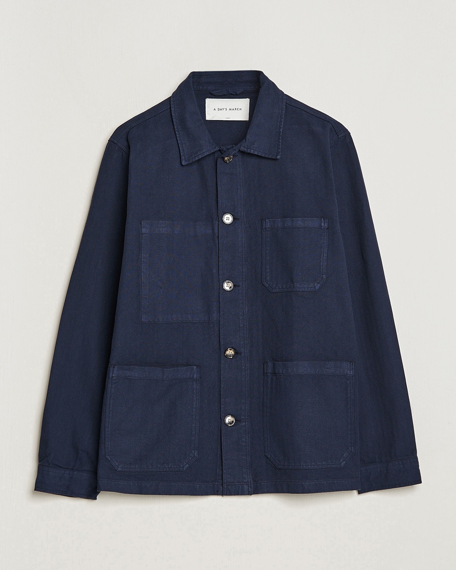 A Day's March Herringbone Overshirt Navy – Azul