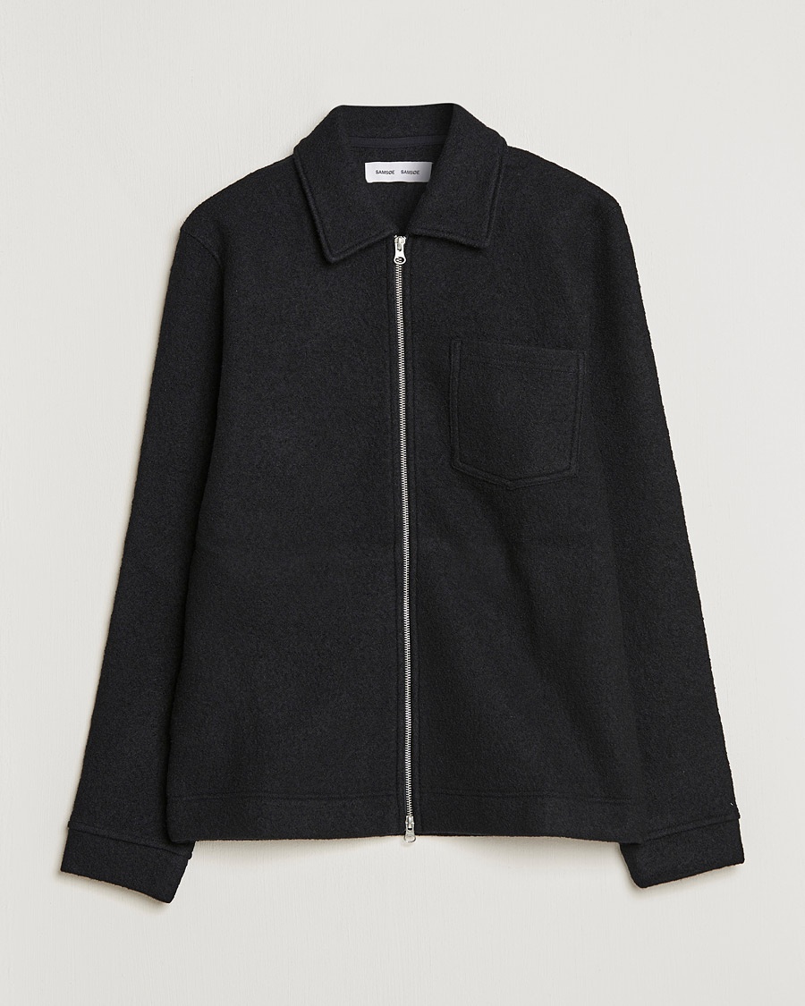 Samsøe Samsøe Samsøe & Samsøe Hannes Boiled Wool Full Zip Overshirt Black – Negro
