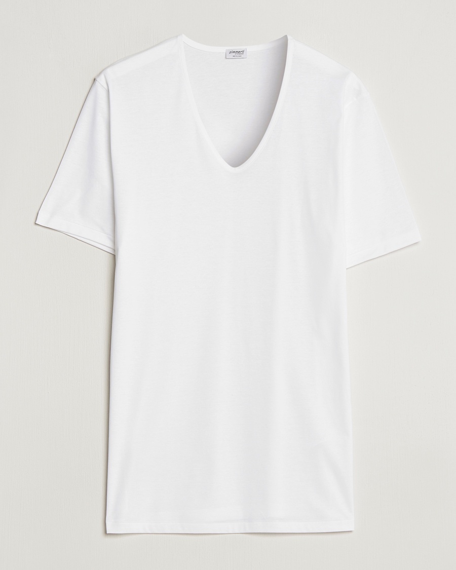 Zimmerli of Switzerland Sea Island Cotton V-Neck T-Shirt White – Blanco