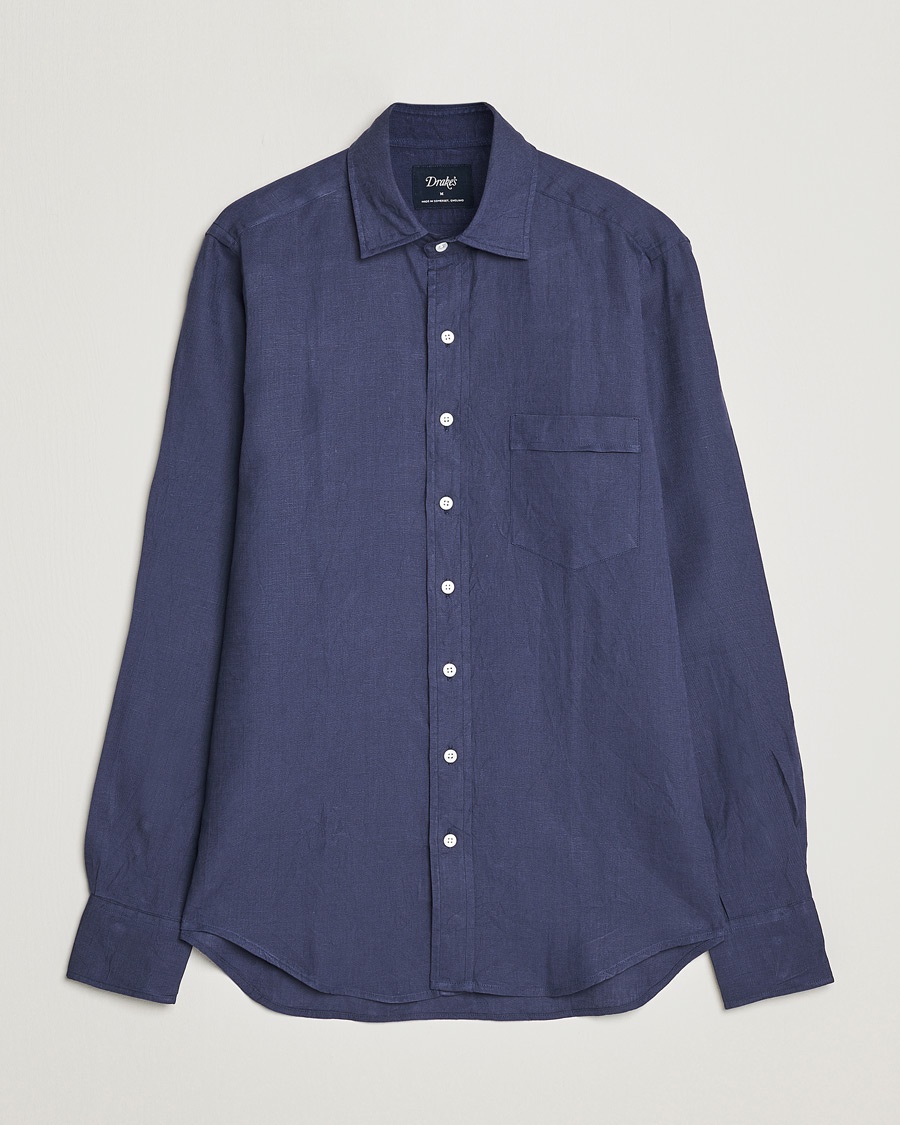 Drake's Linen Summer Shirt Navy – Azul