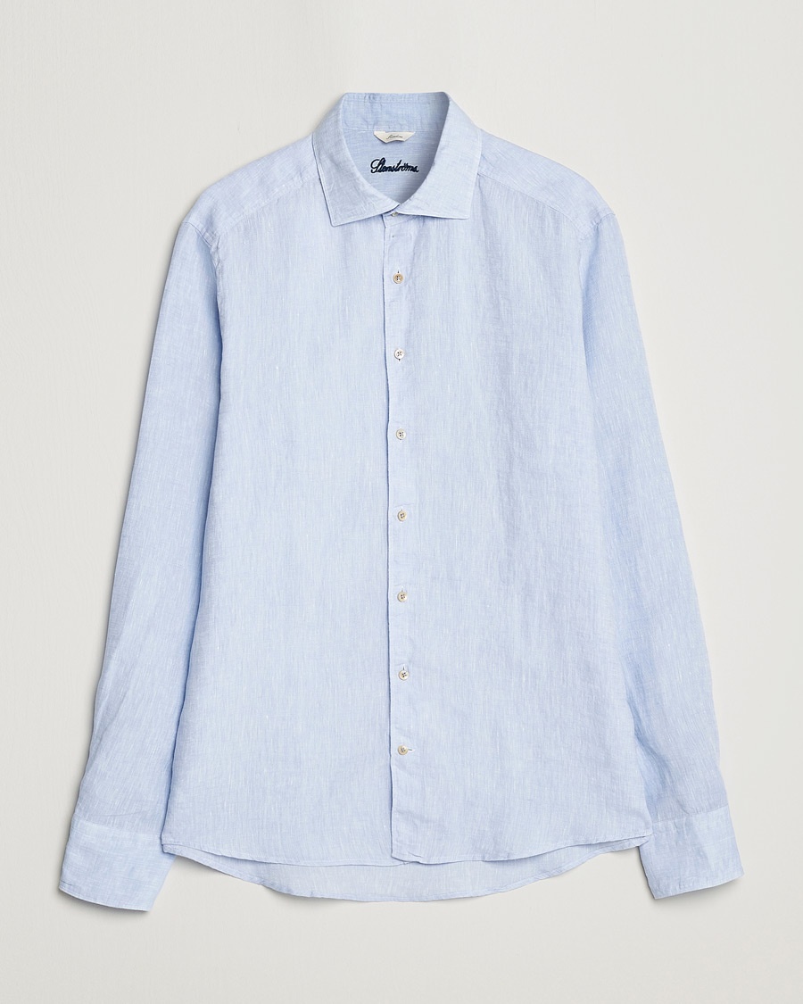 Stenströms Slimline Cut Away Linen Shirt Light Blue – Azul