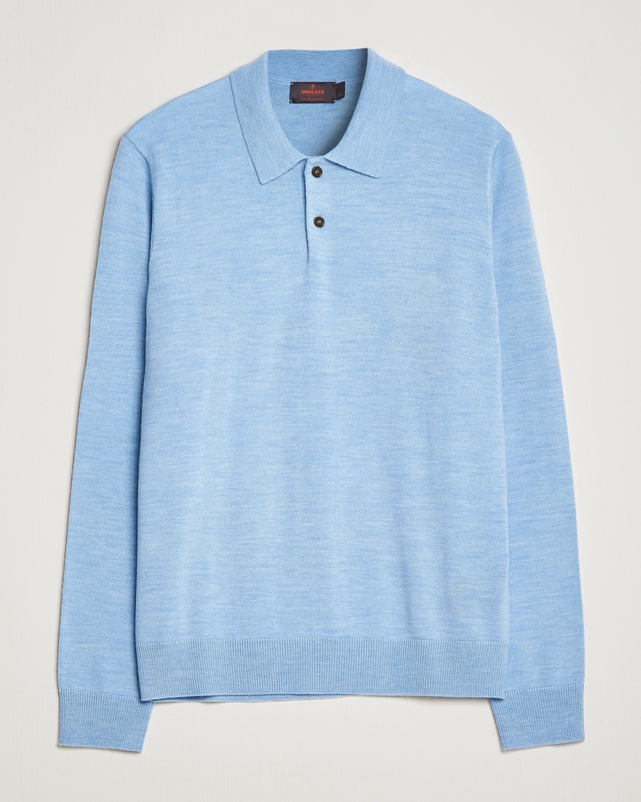 Morris Merino Knitted Polo Light Blue – Azul
