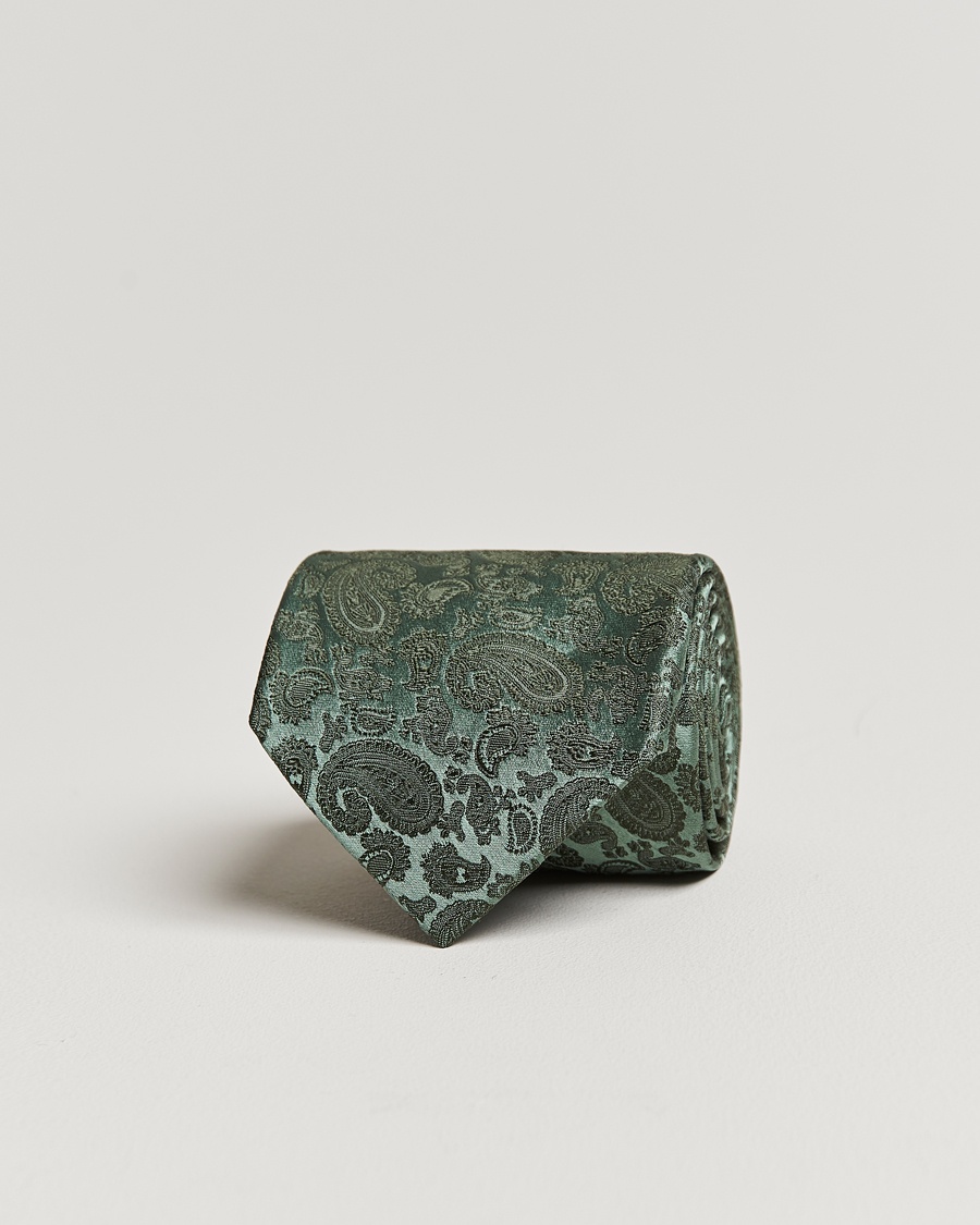 Amanda Christensen Silk Tonal Paisley Tie 8 cm Olive – Verde