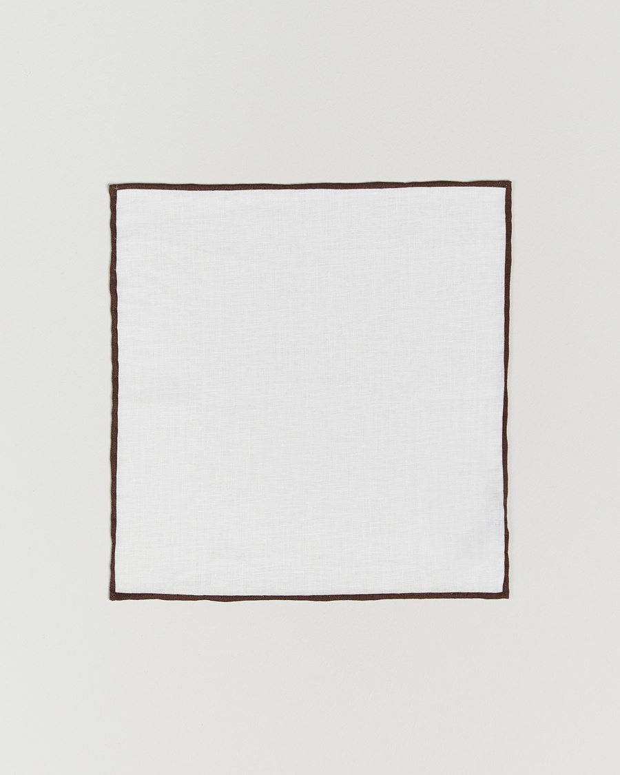 Amanda Christensen Linen Paspoal Pocket Square White/Brown – Blanco