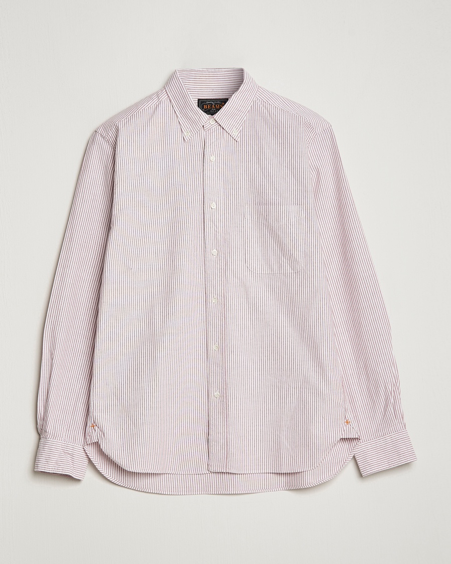BEAMS PLUS Oxford Button Down Shirt Wine Stripe – Rojo