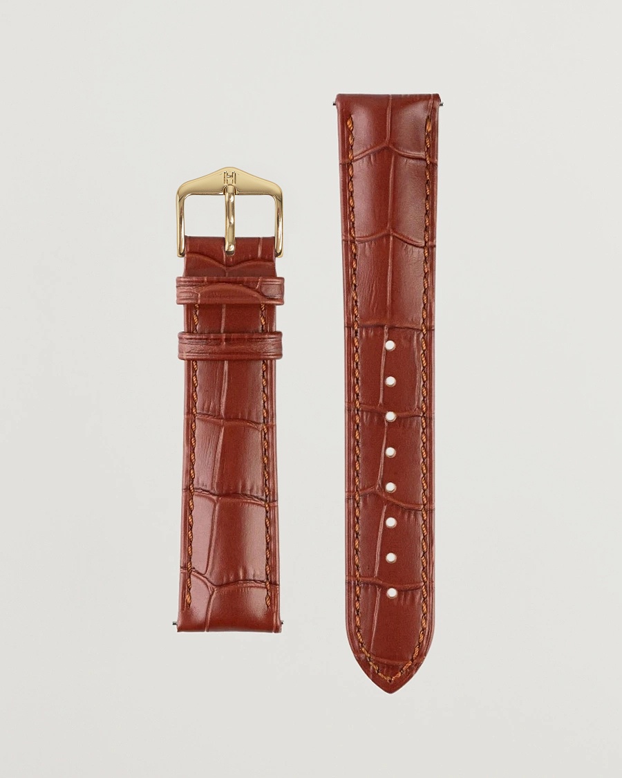 HIRSCH Duke Embossed Leather Watch Strap Golden Brown – Marrón