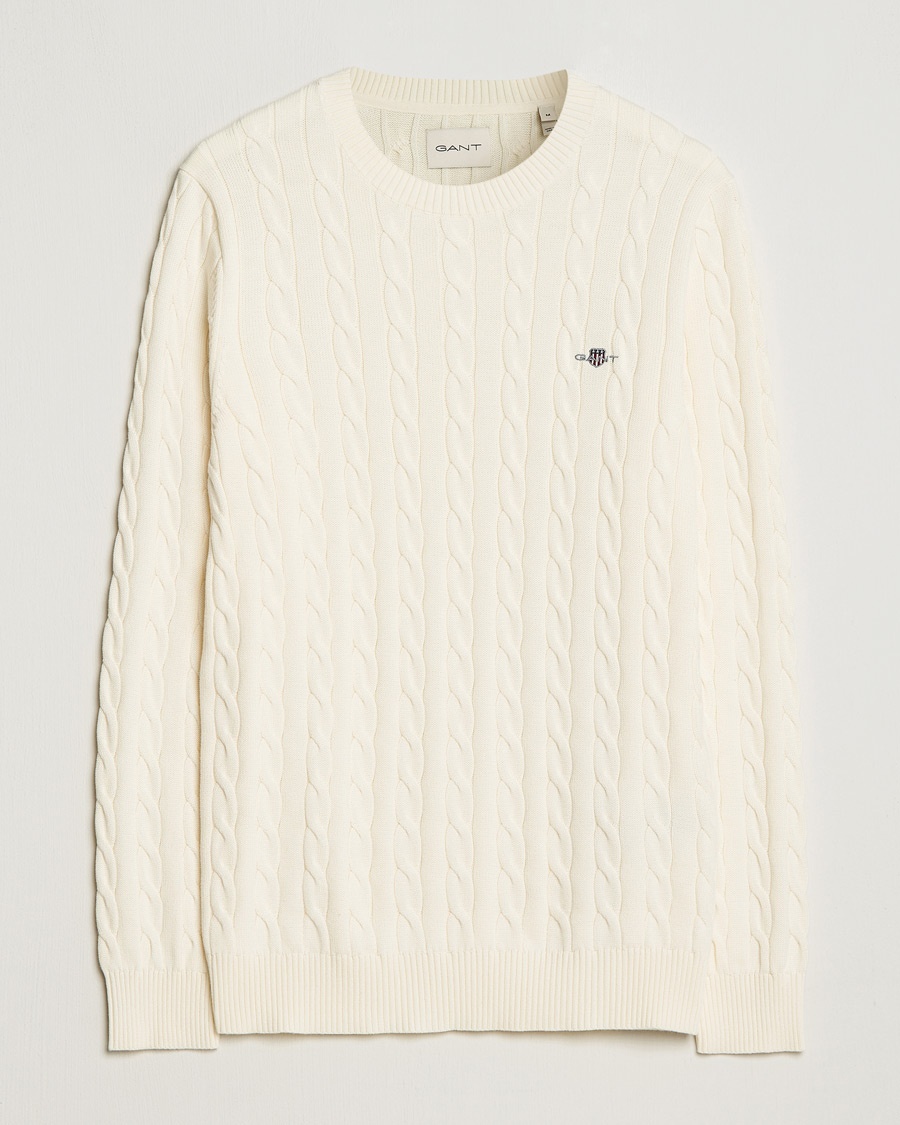 Gant Cotton Cable Crew Neck Cream – Blanco