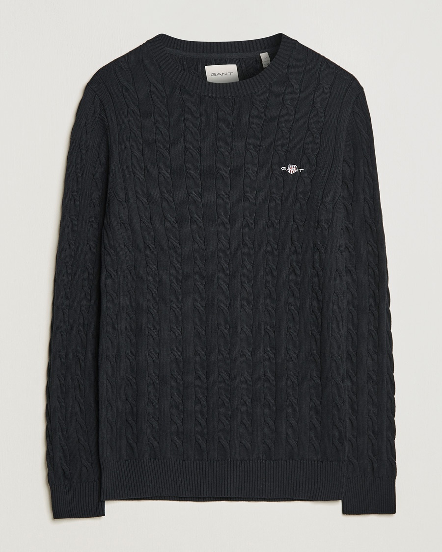 Gant Cotton Cable Crew Neck Black – Negro