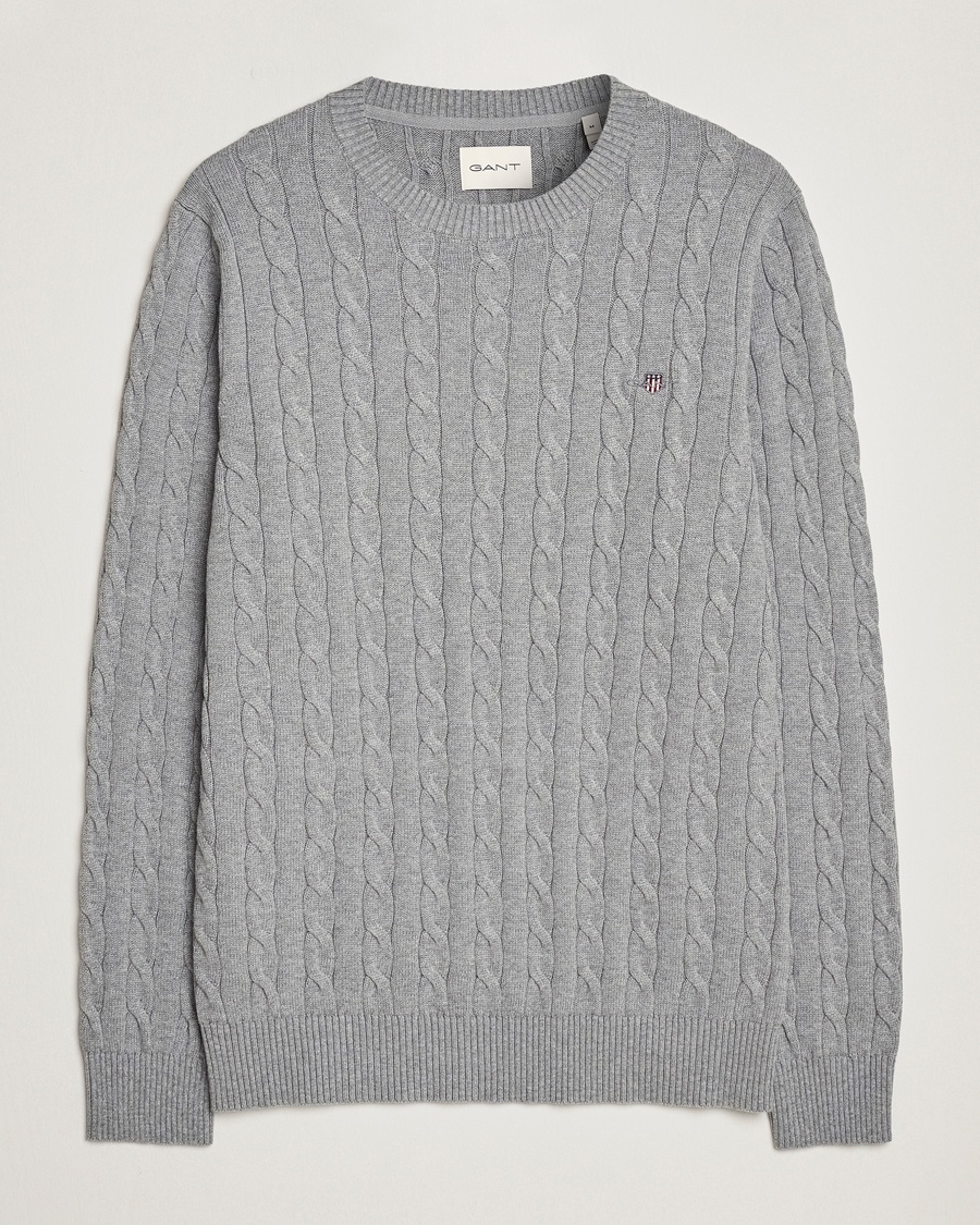 Gant Cotton Cable Crew Neck Grey Melange – Gris