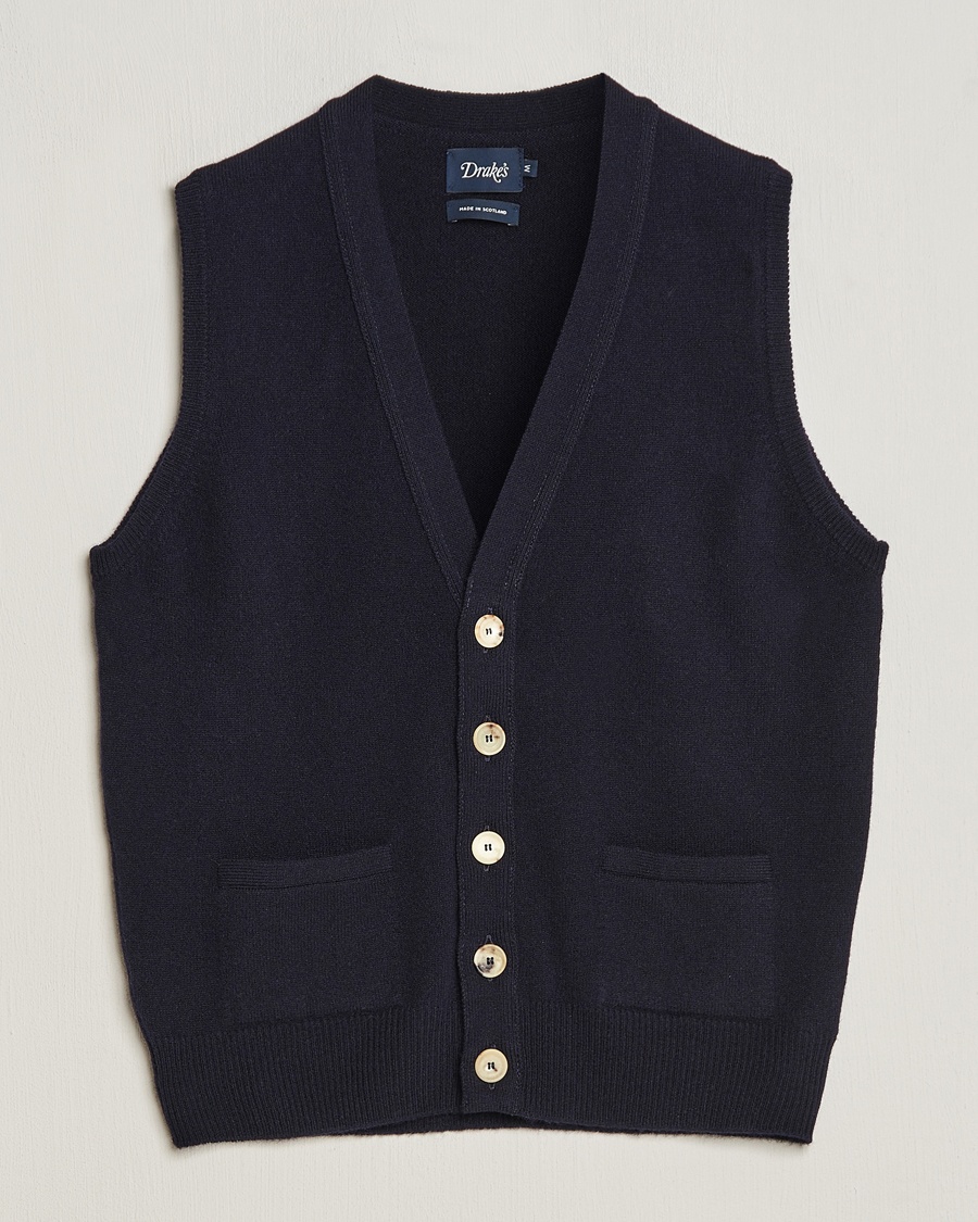 Drake's Lambswool Vest Cardigan Navy – Azul