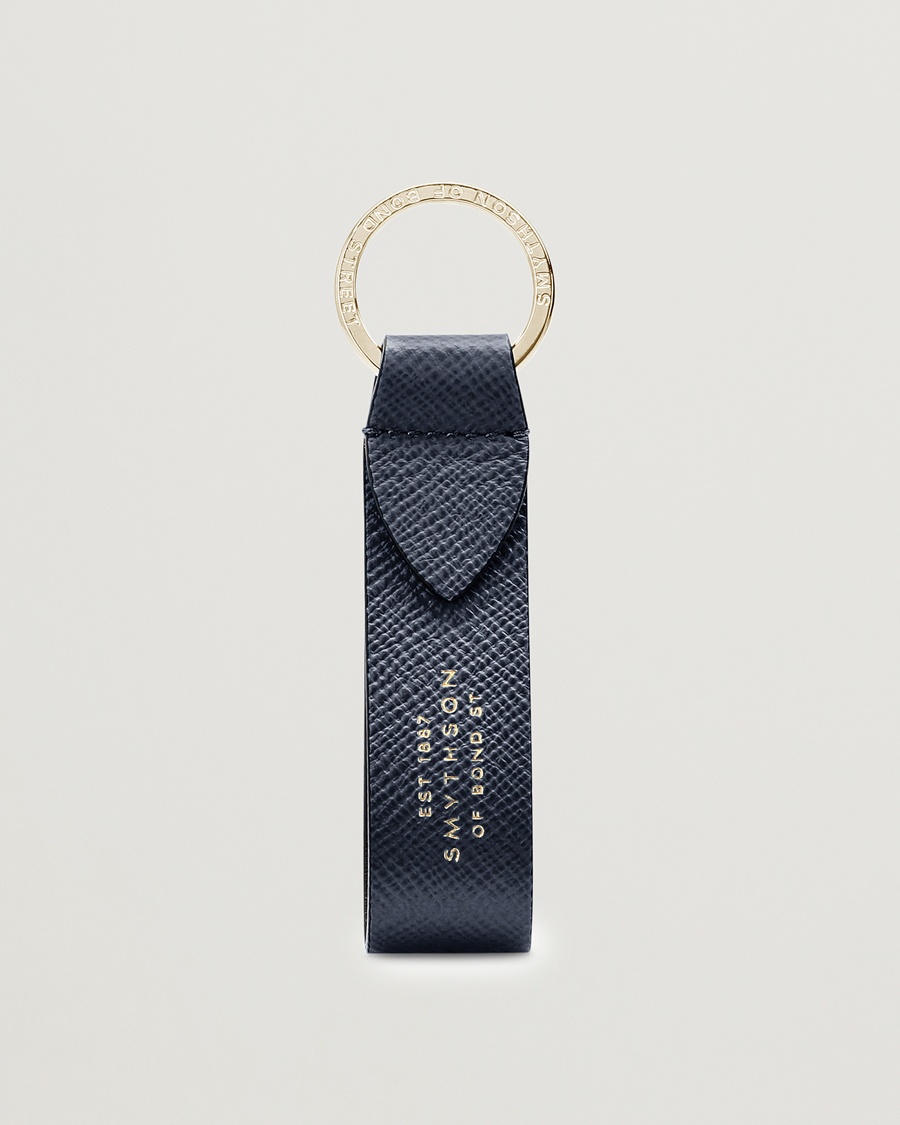 Smythson Panama Leather Keyring Navy – Azul