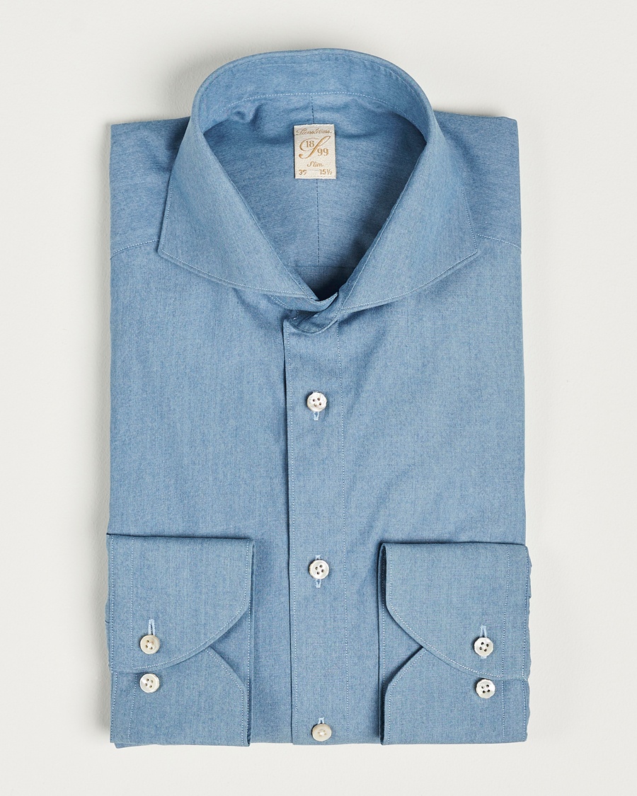 Stenströms 1899 Slim Denim Poplin Shirt Indigo – Azul