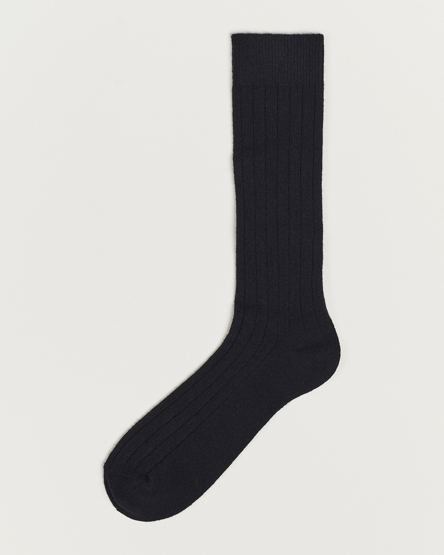 Bresciani Wool/Cashmere Ribbed Socks Black – Negro