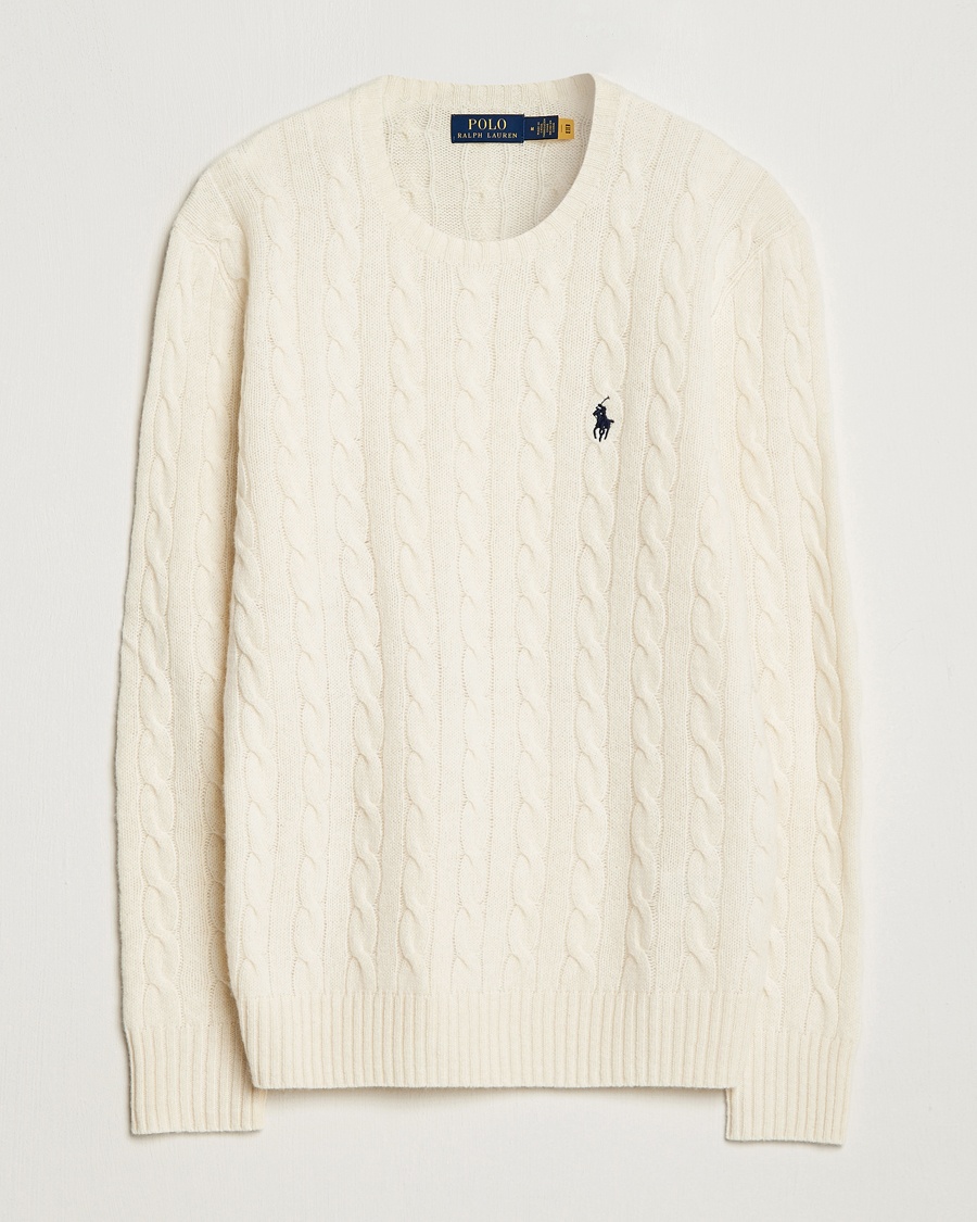 Polo Ralph Lauren Wool/Cashmere Cable Crew Neck Andover Cream – Blanco