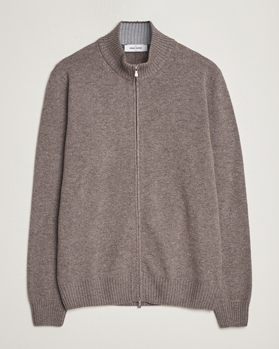 Gran Sasso Wool/Cashmere Full Zip Light Brown Melange – Marrón