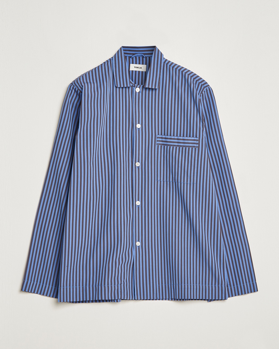 Tekla Poplin Pyjama Shirt Verneuil Stripes – Azul