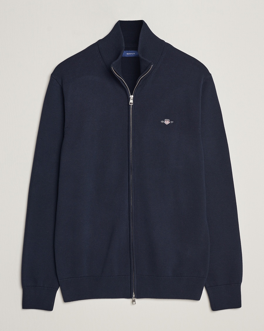 Gant Cotton Full Zip Cardigan Evening Blue – Azul