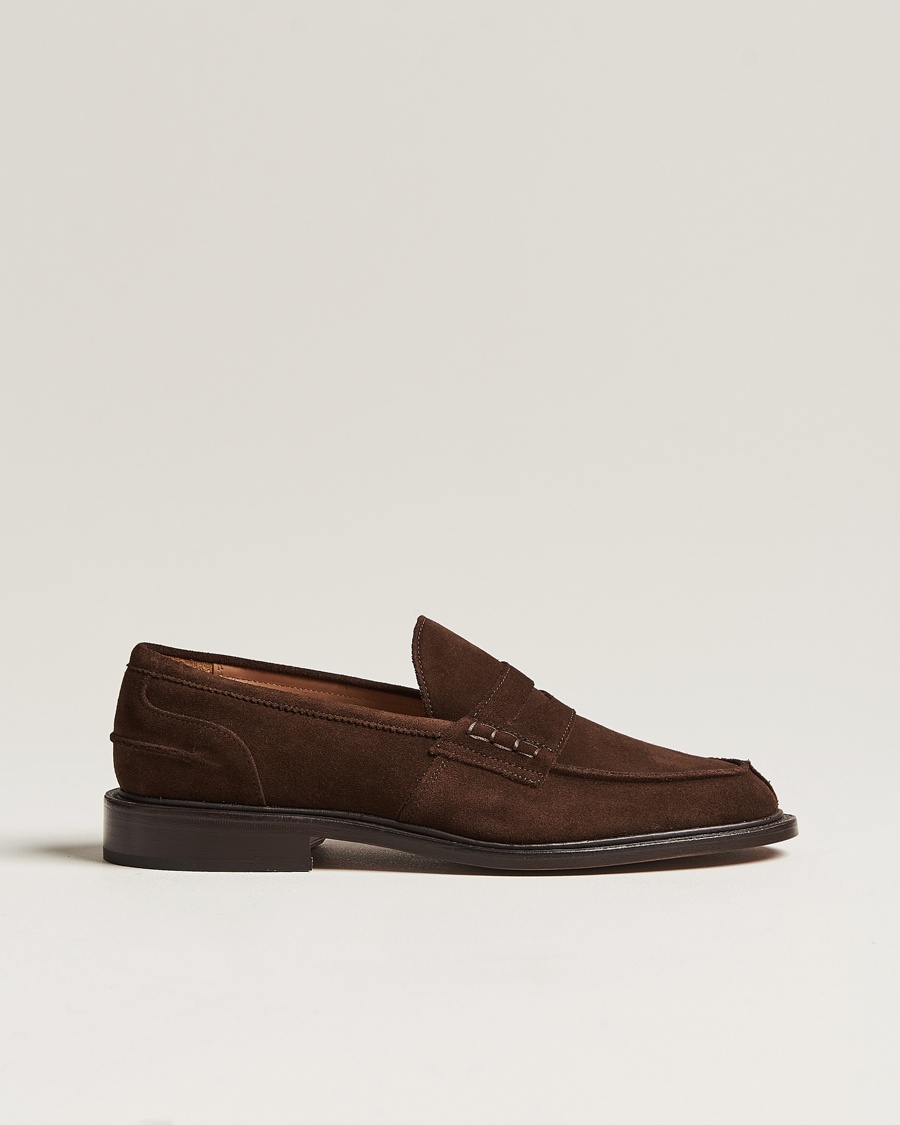 Tricker's James Penny Loafers Chocolate Suede – Marrón