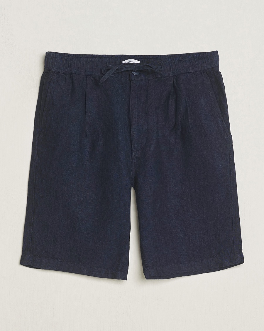 KnowledgeCotton Apparel Loose Linen Shorts Total Eclipse – Azul