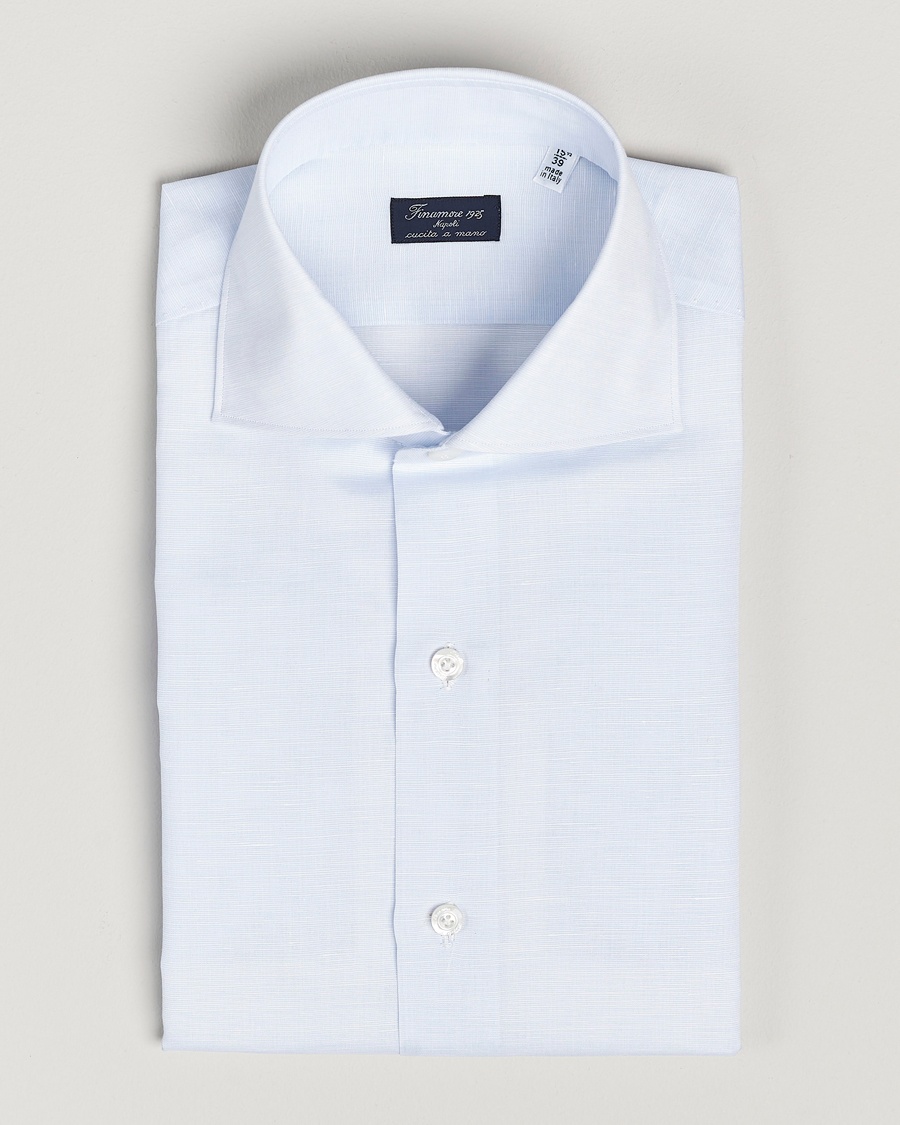 Finamore Napoli Milano Slim Linen Dress Shirt Light Blue – Azul