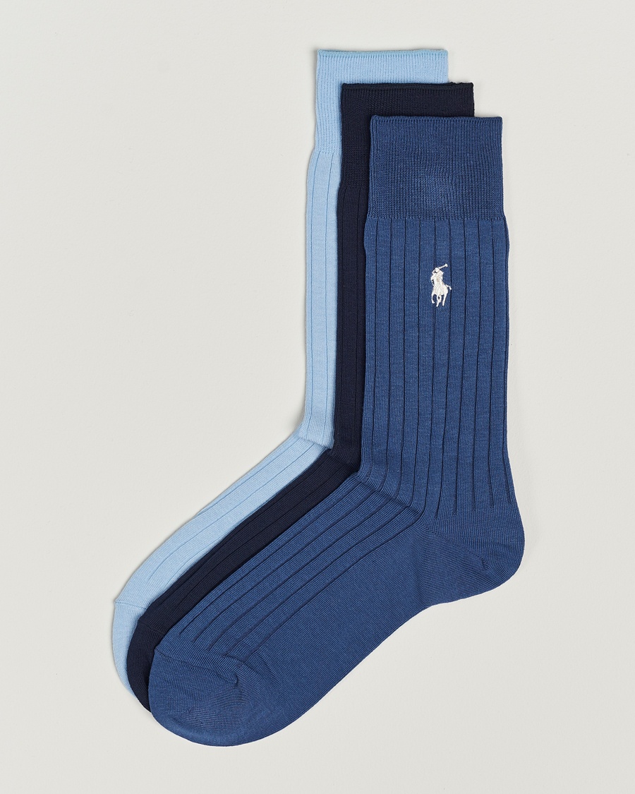 Polo Ralph Lauren 3-Pack Egyptian Rib Crew Sock Blue Combo – Azul