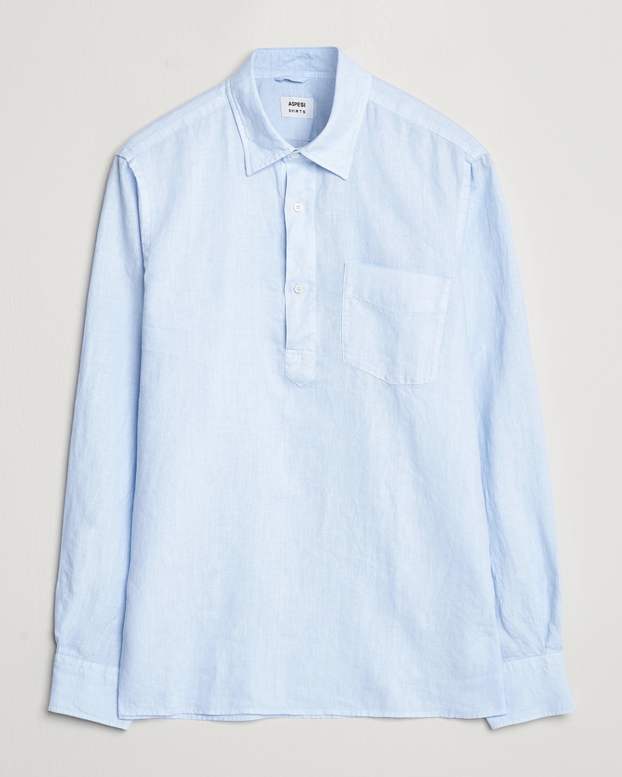 Aspesi Linen Popover Shirt Light Blue – Azul